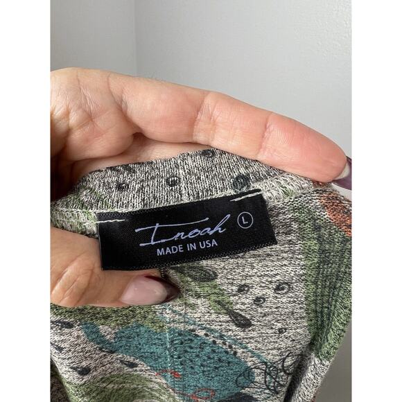 INOAH Abstract Print Half Sleeve Dress Size L Gray Swing Flare Art to Wear Large - Picture 9 of 13